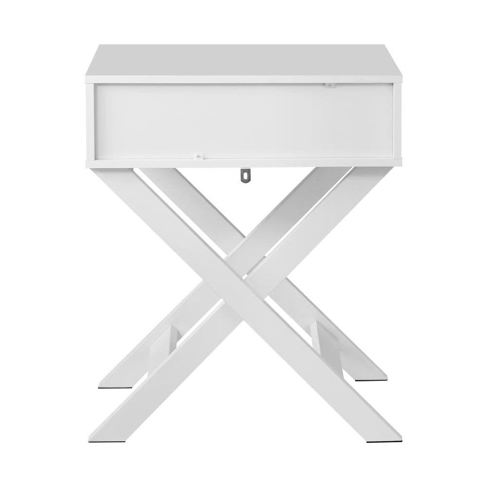 Oikiture Bedside Table Bedside Table with Wooden Frame and Cross Base Side Table Nightstand White
