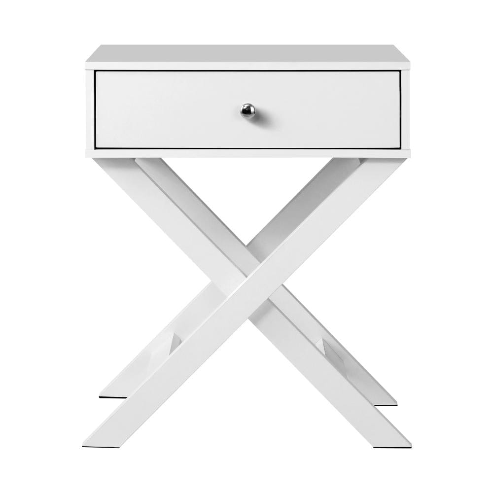 Oikiture Bedside Table Bedside Table with Wooden Frame and Cross Base Side Table Nightstand White