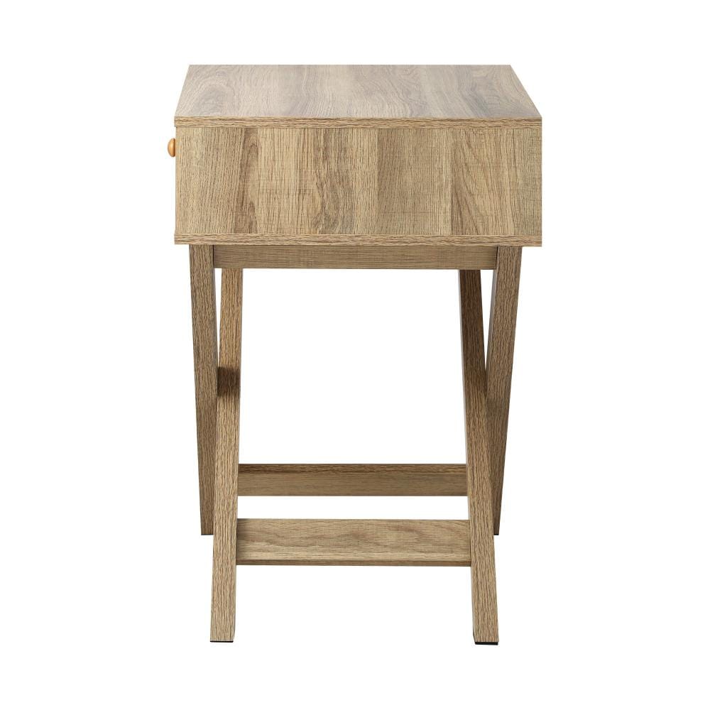 Oikiture Bedside Table Bedside Table with Wooden Frame and Cross Base Side Table Nightstand Wooden