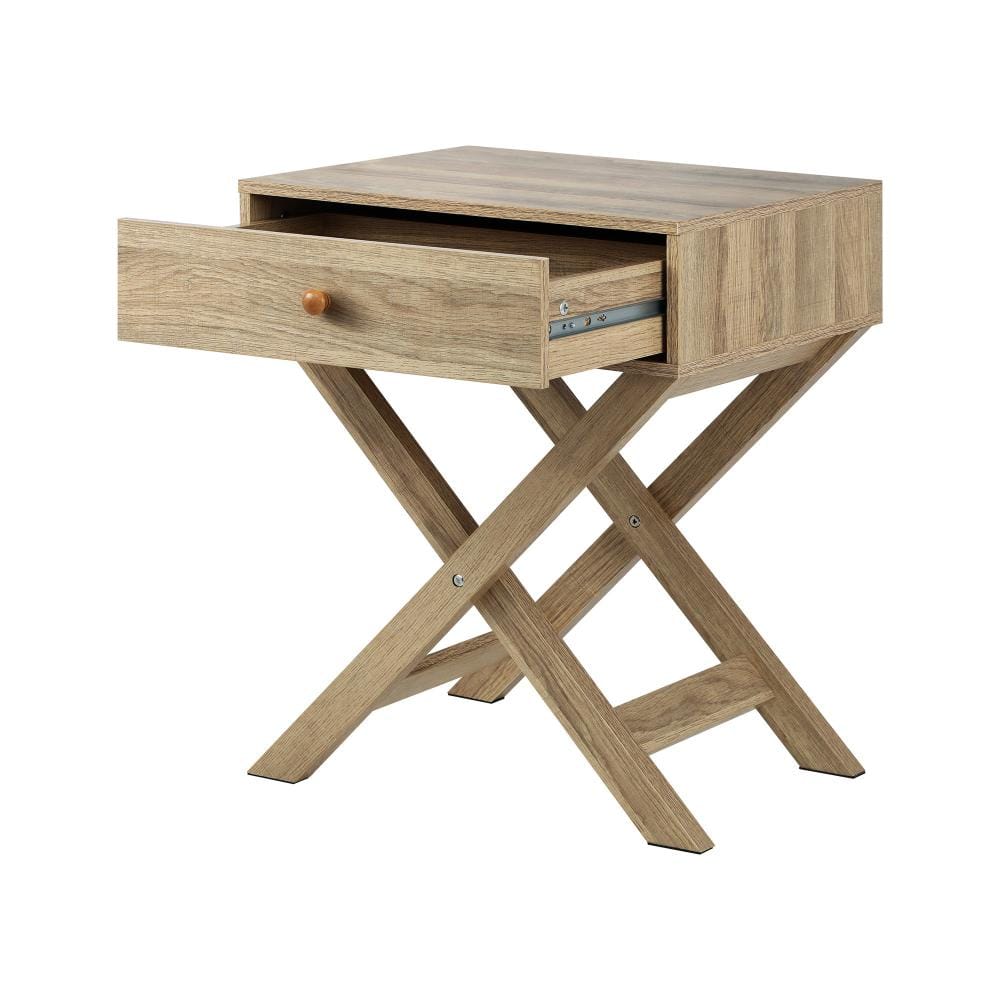 Oikiture Bedside Table Bedside Table with Wooden Frame and Cross Base Side Table Nightstand Wooden