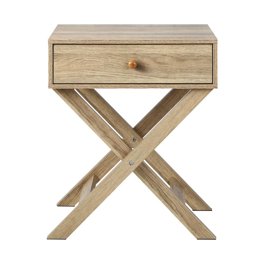 Oikiture Bedside Table Bedside Table with Wooden Frame and Cross Base Side Table Nightstand Wooden