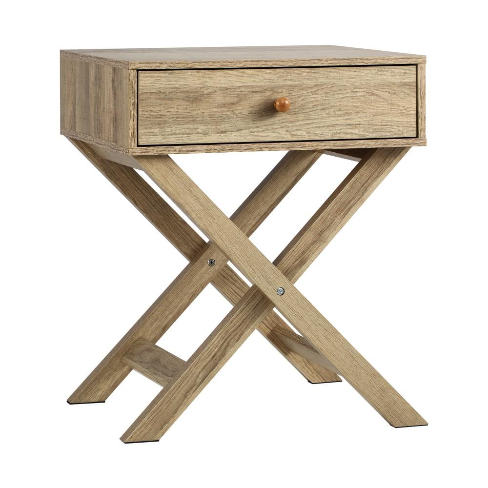 Oikiture Bedside Table Bedside Table with Wooden Frame and Cross Base Side Table Nightstand Wooden