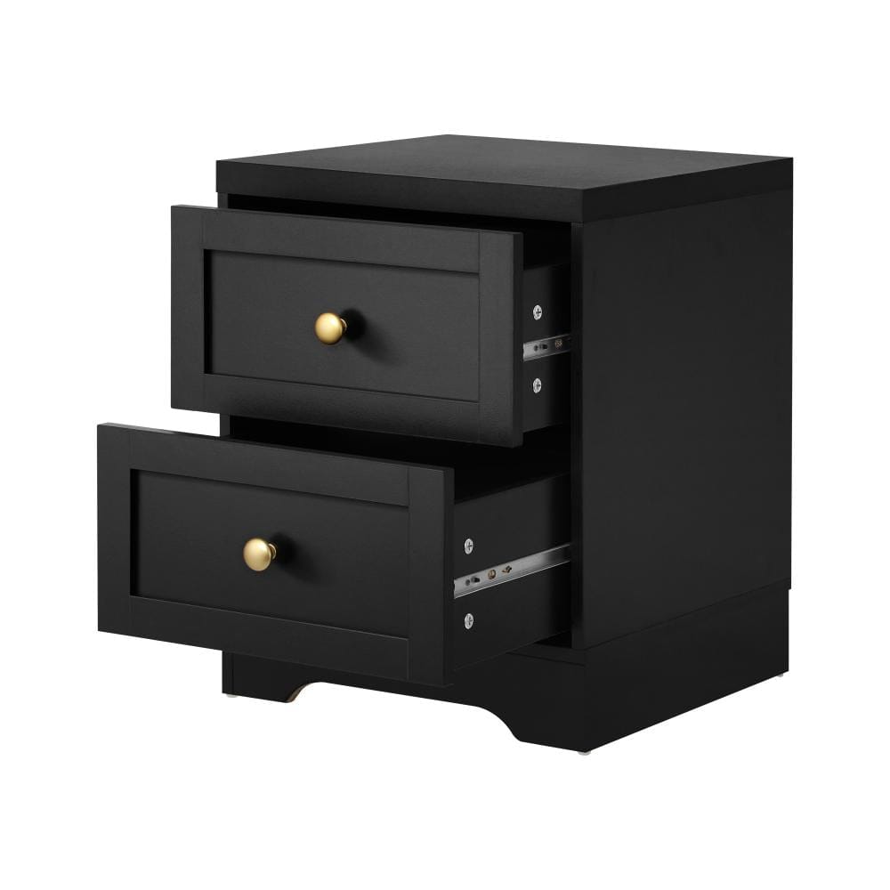 Oikiture Bedside Table Bedside Table Wooden Nightstand with 2 Drawers Black