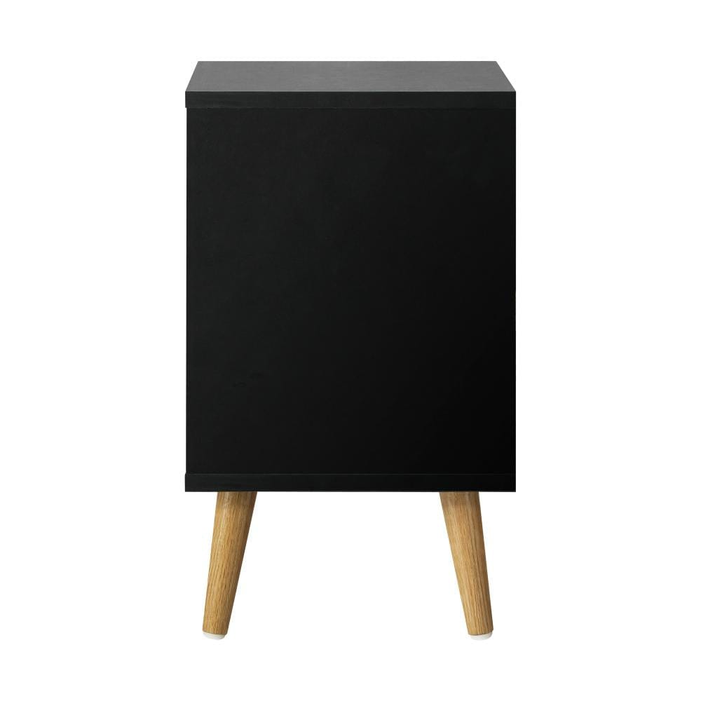 Oikiture Bedside Table Bedside Tables 2 Drawers Side Table Bedroom Furniture Storage Black