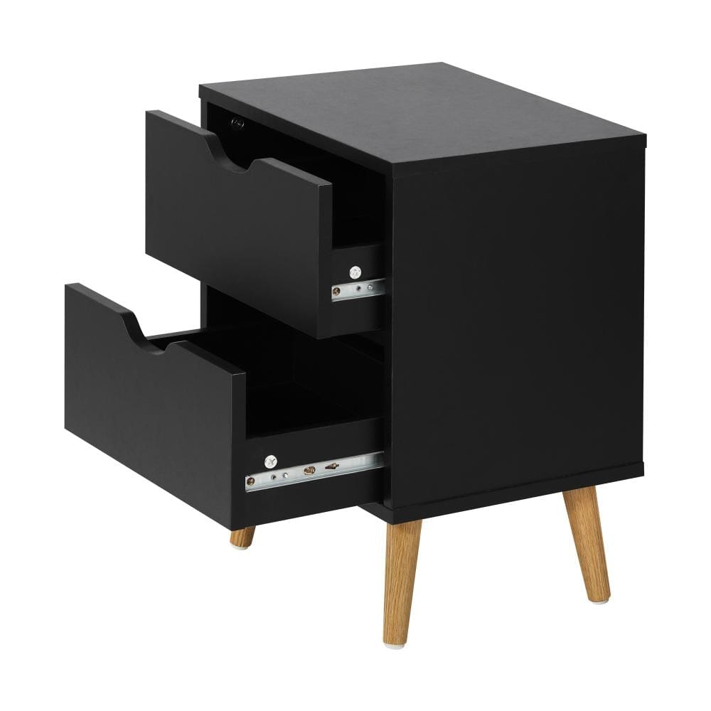 Oikiture Bedside Table Bedside Tables 2 Drawers Side Table Bedroom Furniture Storage Black