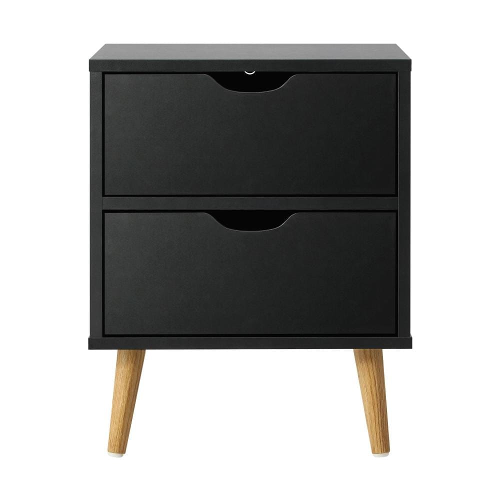 Oikiture Bedside Table Bedside Tables 2 Drawers Side Table Bedroom Furniture Storage Black