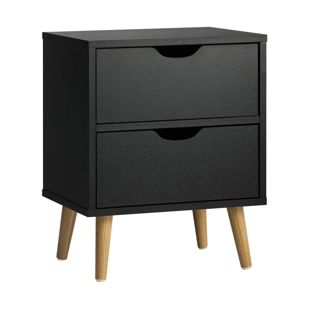 Oikiture Bedside Table Bedside Tables 2 Drawers Side Table Bedroom Furniture Storage Black