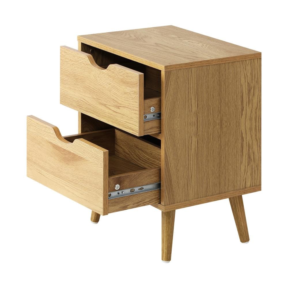 Oikiture Bedside Table Bedside Tables 2 Drawers Side Table Nightstand Storage Cabinet Wood