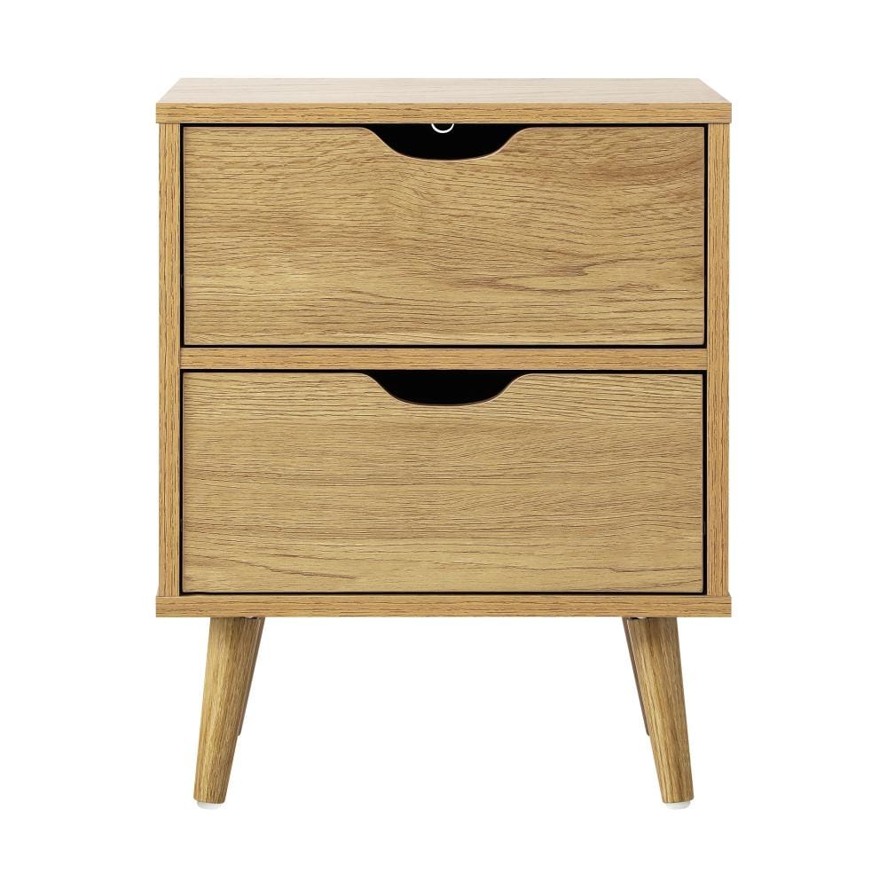 Oikiture Bedside Table Bedside Tables 2 Drawers Side Table Nightstand Storage Cabinet Wood