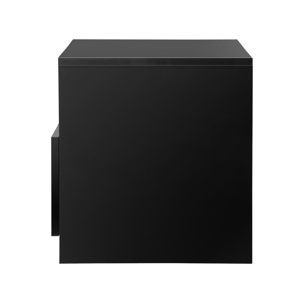 Oikiture Bedside Table Bedside Tables RGB LED Side Table Drawers High Gloss Nightstand Black