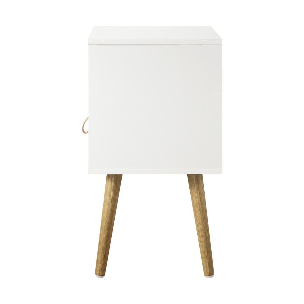Oikiture Bedside Table Bedside Tables Side Table Drawer Cabinet w/ Leather Handle White