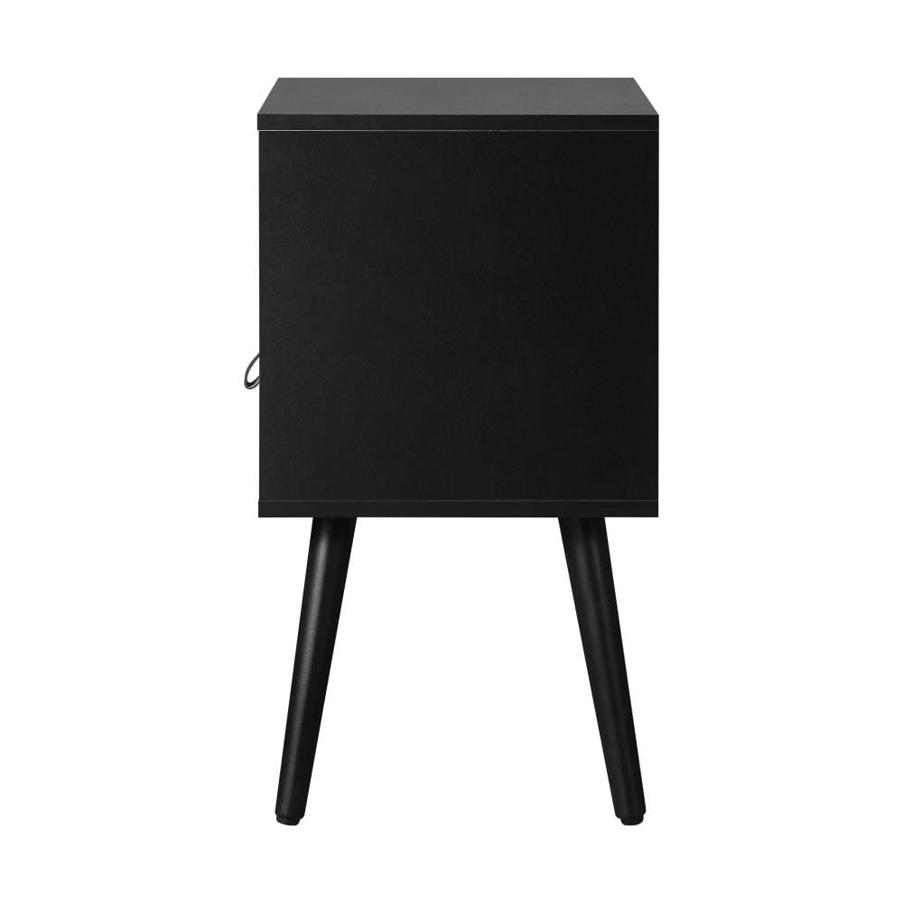 Oikiture Bedside Table Bedside Tables Side Table Drawer Storage Cabinet w/ Leather Handle Black