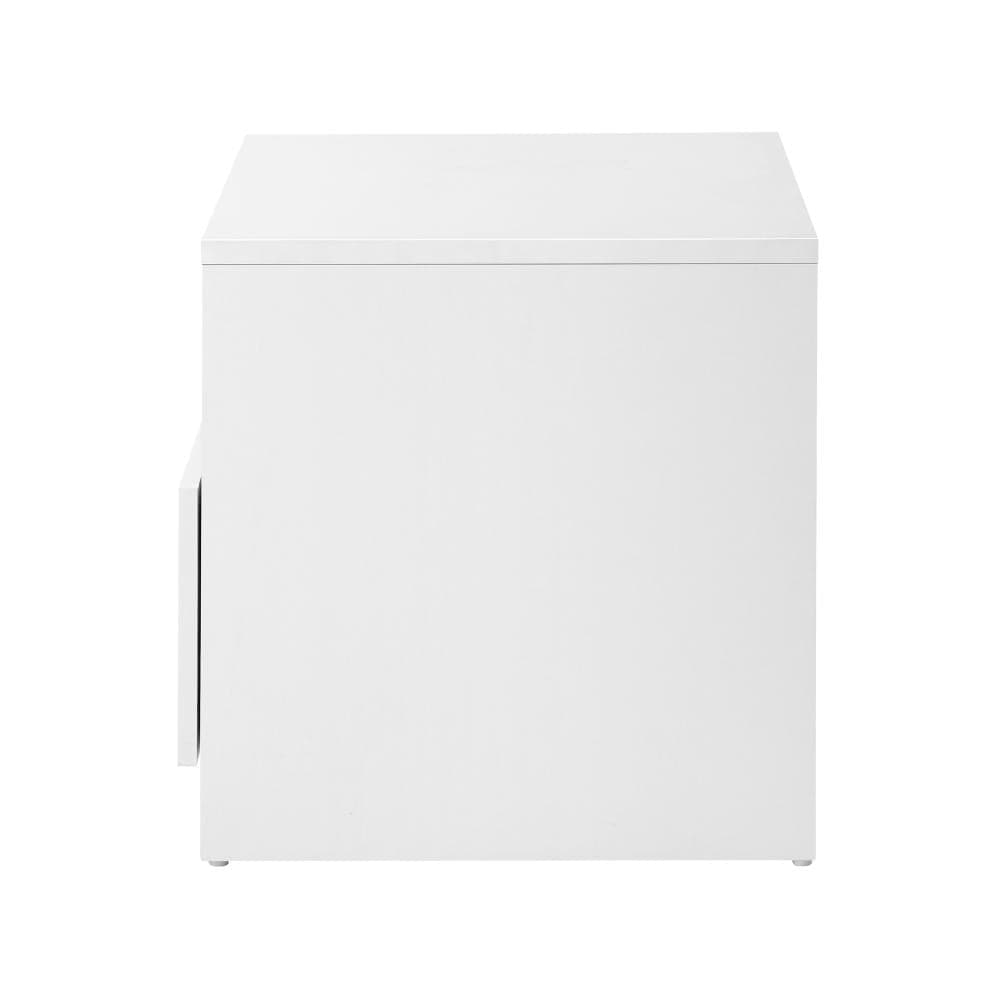 Oikiture Bedside Table Bedside Tables Side Table RGB LED Drawers High Gloss Furniture White