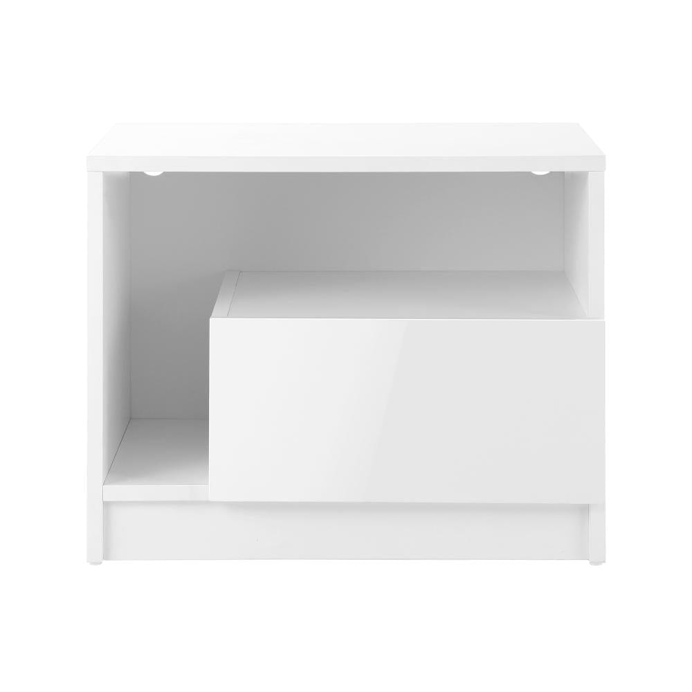 Oikiture Bedside Table Bedside Tables Side Table RGB LED Drawers High Gloss Furniture White