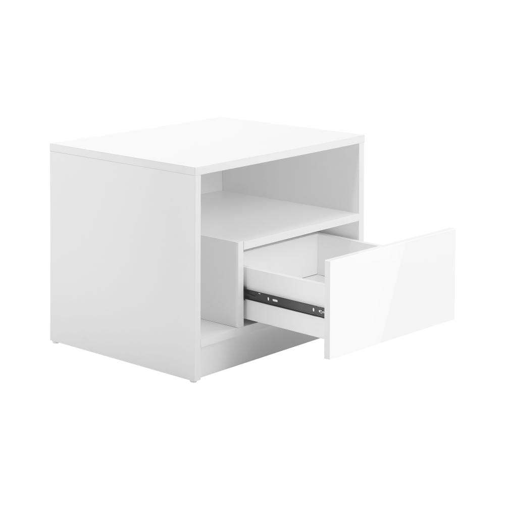 Oikiture Bedside Table Bedside Tables Side Table RGB LED Drawers High Gloss Furniture White