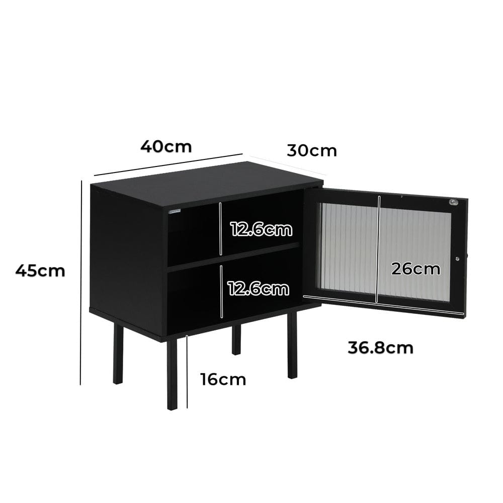 Oikiture Bedside Table Bedside Tables Storage Cabinet Wood Black