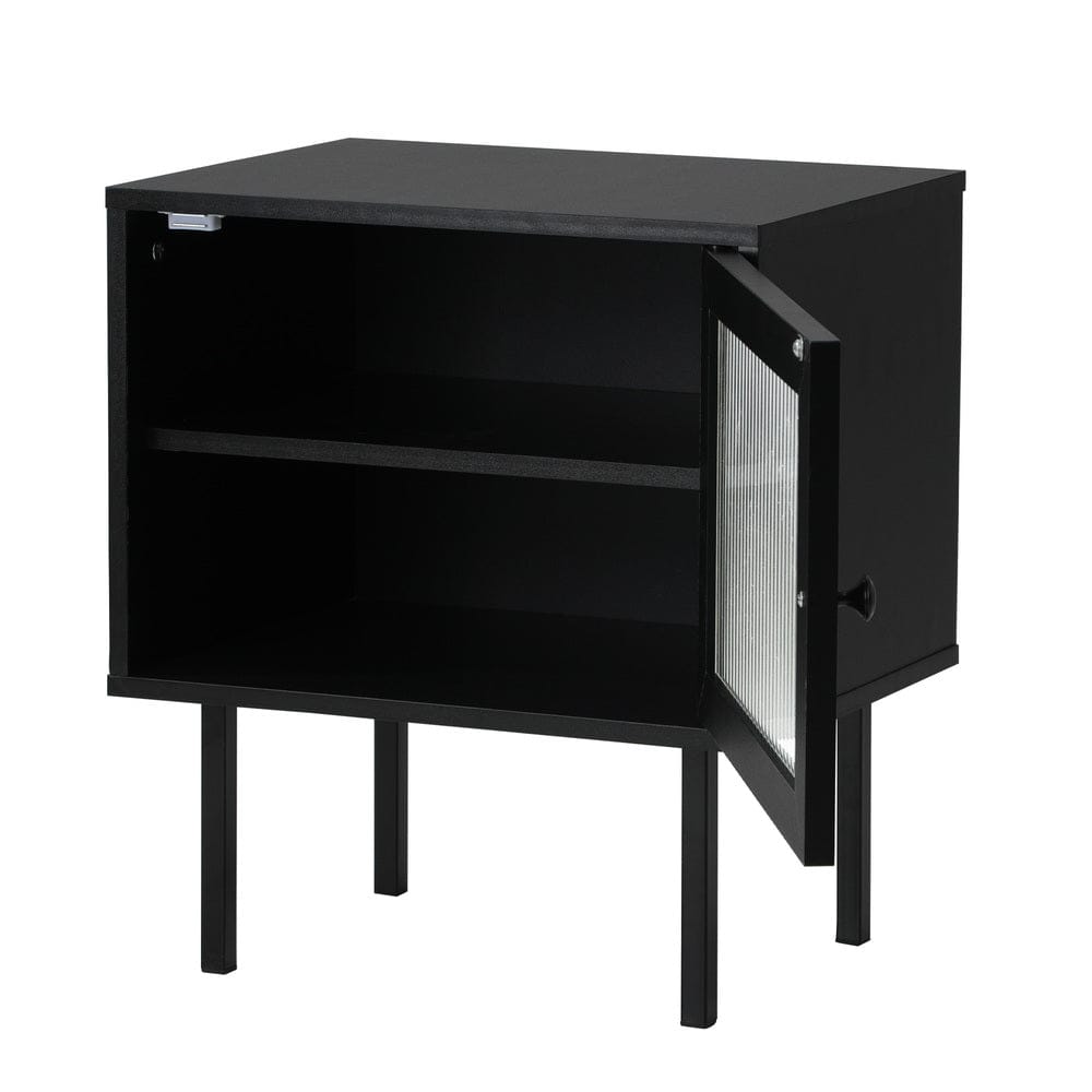 Oikiture Bedside Table Bedside Tables Storage Cabinet Wood Black