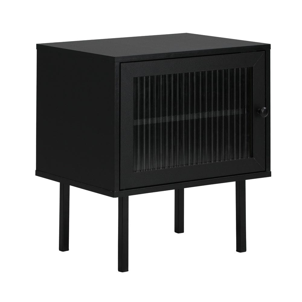 Oikiture Bedside Table Bedside Tables Storage Cabinet Wood Black