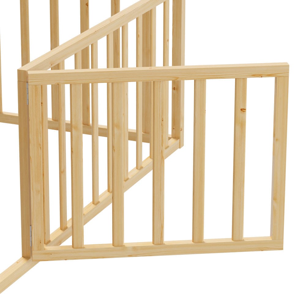 Oikiture Bedframe BEEP 2-in-1 Kids Bed Frame Single Toddler Play Guard Fence Wood