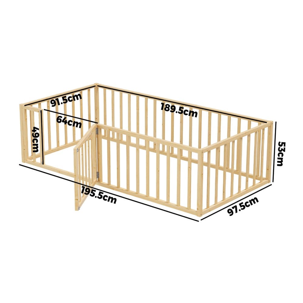 Oikiture Bedframe BEEP 2-in-1 Kids Bed Frame Single Toddler Play Guard Fence Wood