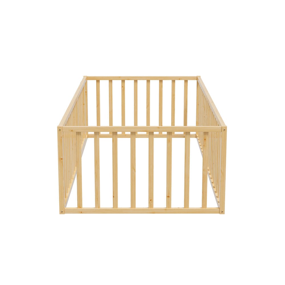 Oikiture Bedframe BEEP 2-in-1 Kids Bed Frame Single Toddler Play Guard Fence Wood