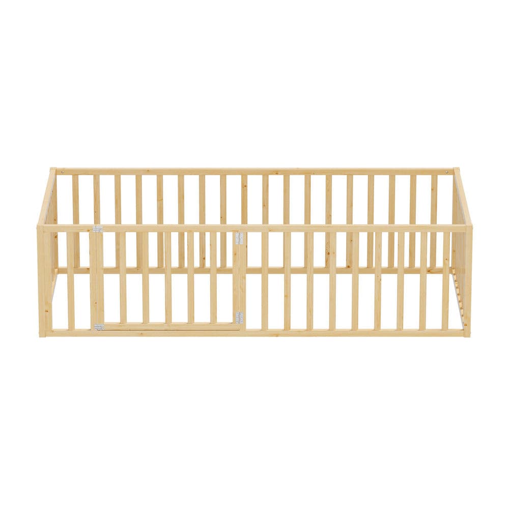 Oikiture Bedframe BEEP 2-in-1 Kids Bed Frame Single Toddler Play Guard Fence Wood