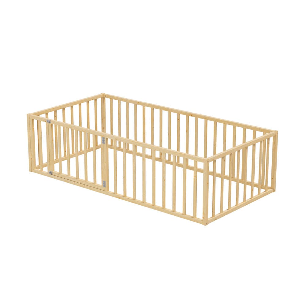 Oikiture Bedframe BEEP 2-in-1 Kids Bed Frame Single Toddler Play Guard Fence Wood
