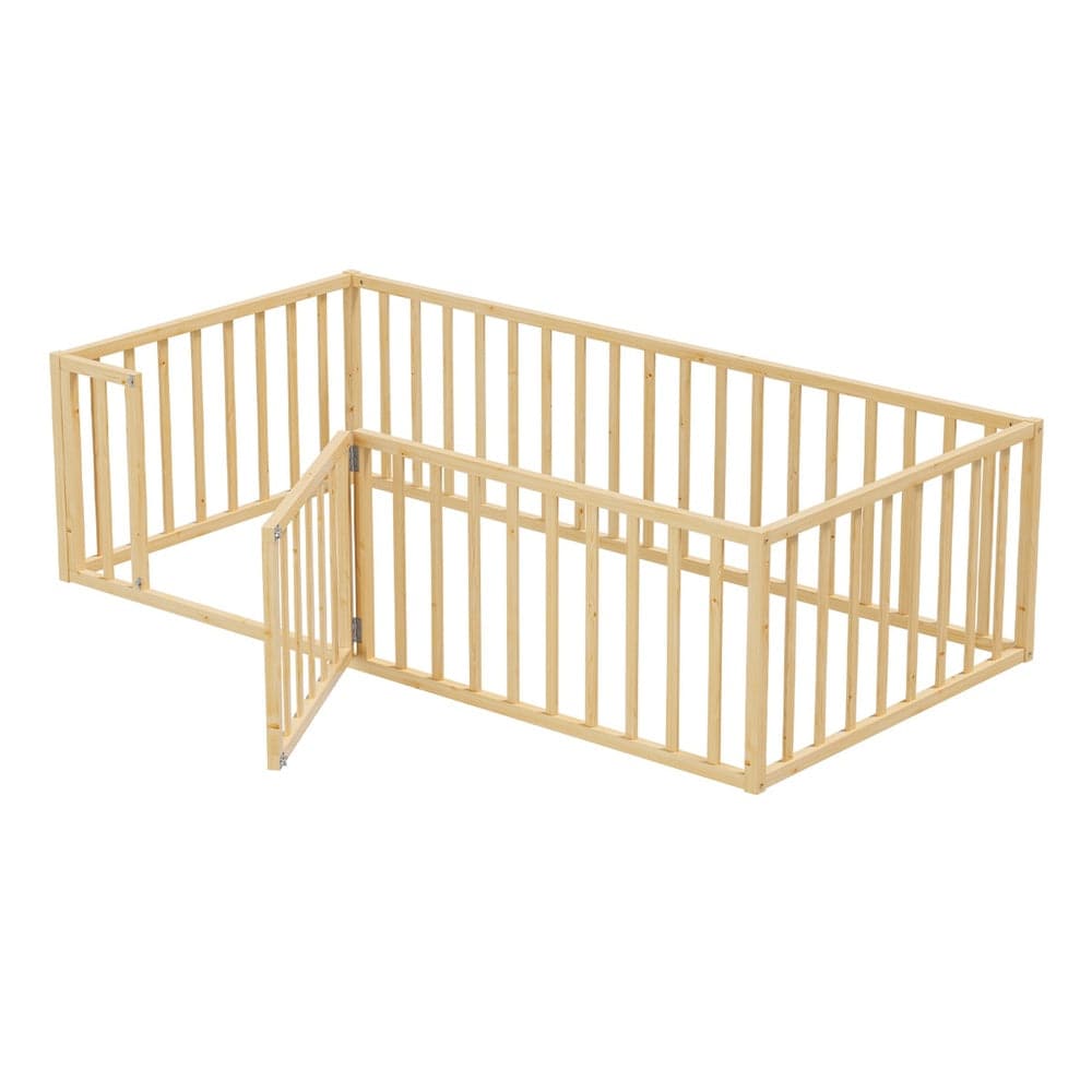 Oikiture Bedframe BEEP 2-in-1 Kids Bed Frame Single Toddler Play Guard Fence Wood