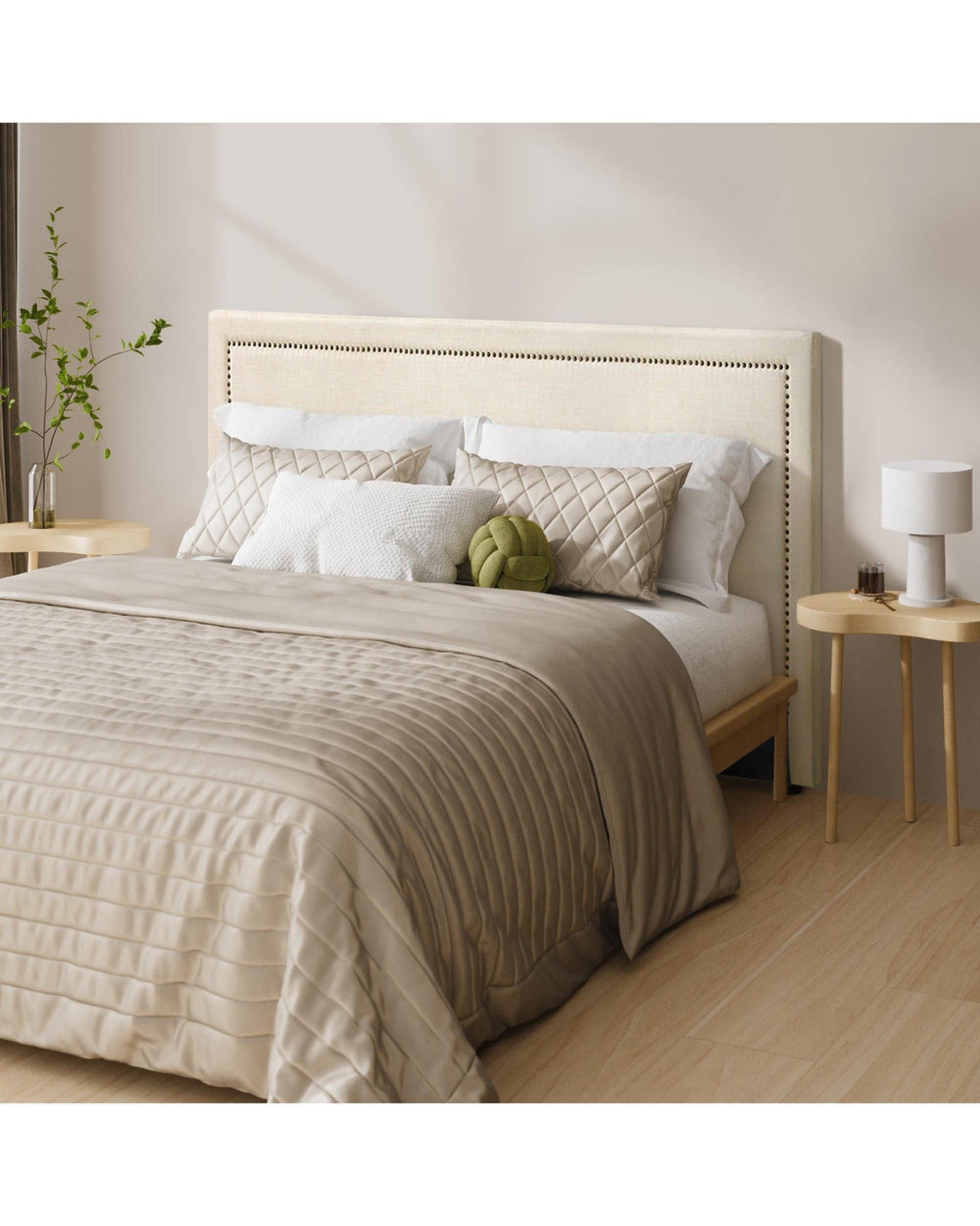 Oikiture Bedframe BEEZ Bed Headboard Bedhead Beige