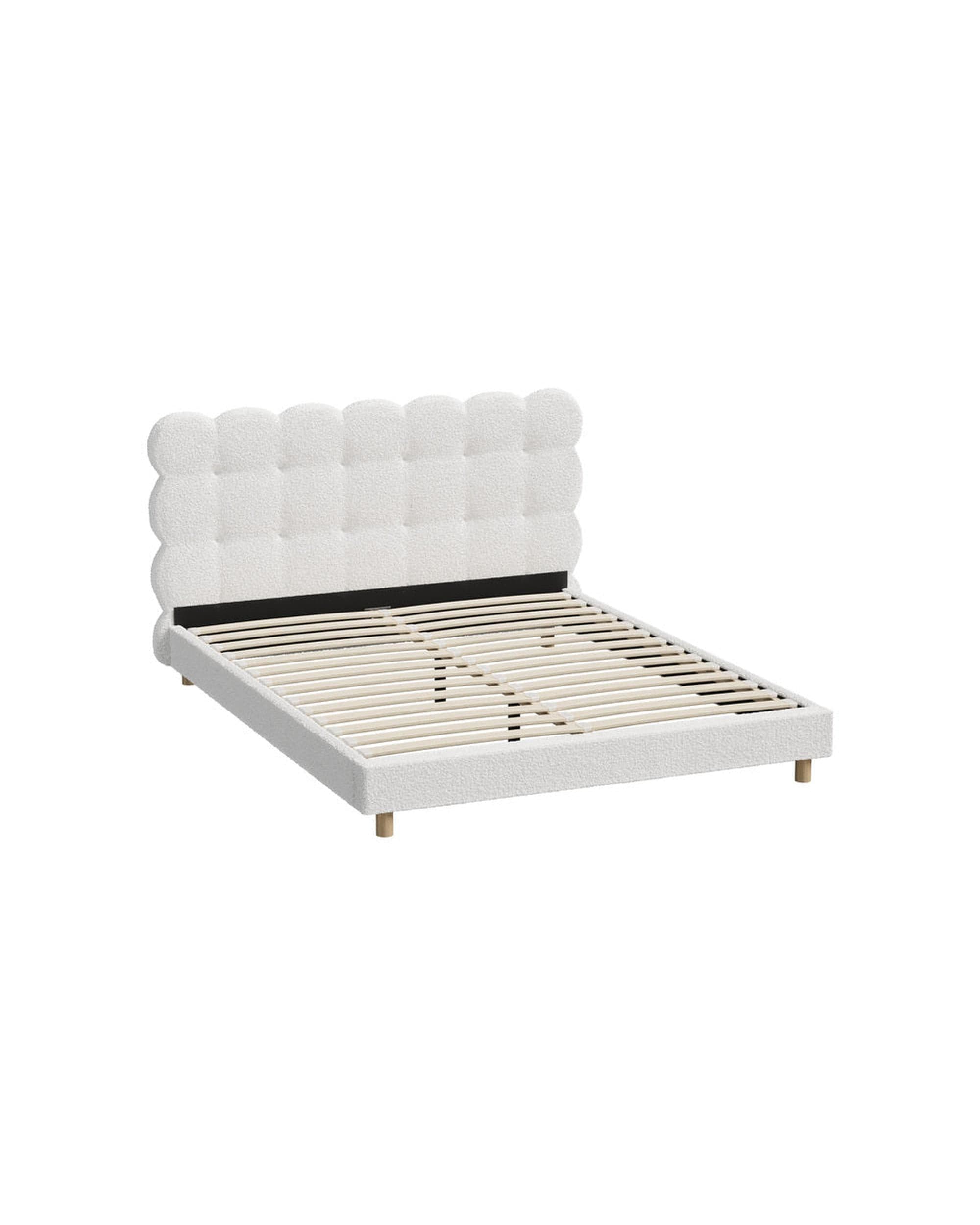 Oikiture Bedframe BELLO Bed Frame Tufted Bedhead Boucle Fabric White
