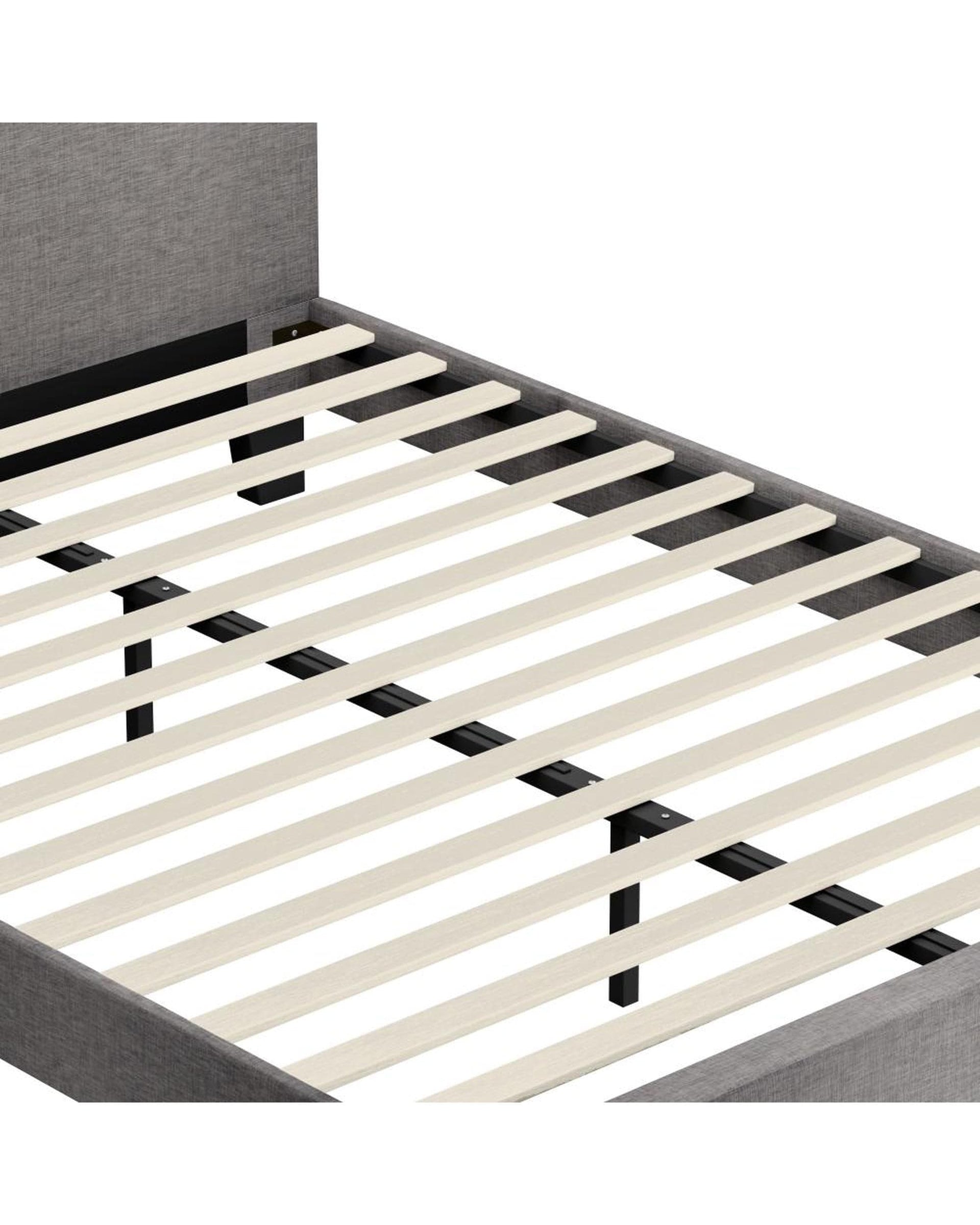 Oikiture Bedframe BETH Bed Frame King Size Mattress Base Platform Wooden Slats Grey Fabric