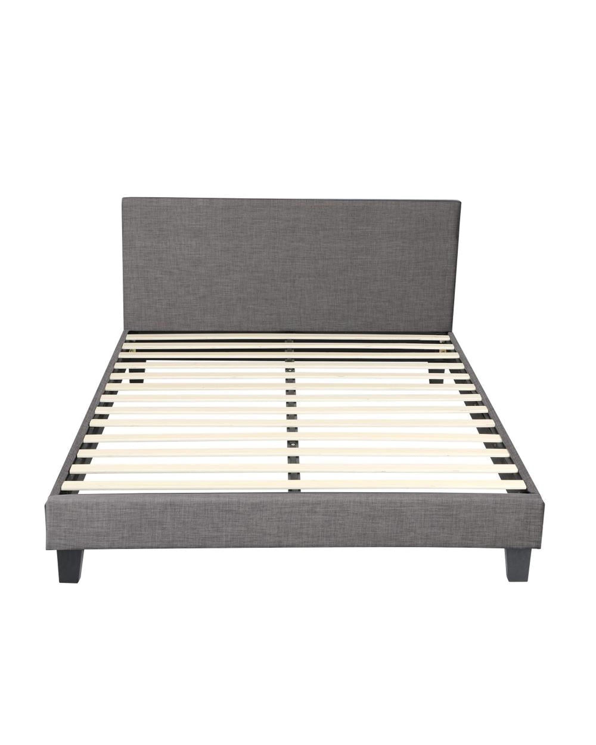 Oikiture Bedframe BETH Bed Frame King Size Mattress Base Platform Wooden Slats Grey Fabric