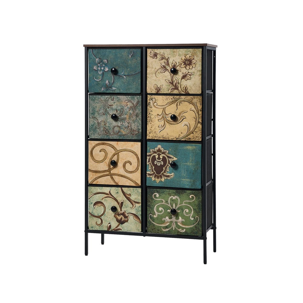Oikiture Chest of Drawers BOHO 8 Chest of Drawers Fabric Tallboy Retro Vintage