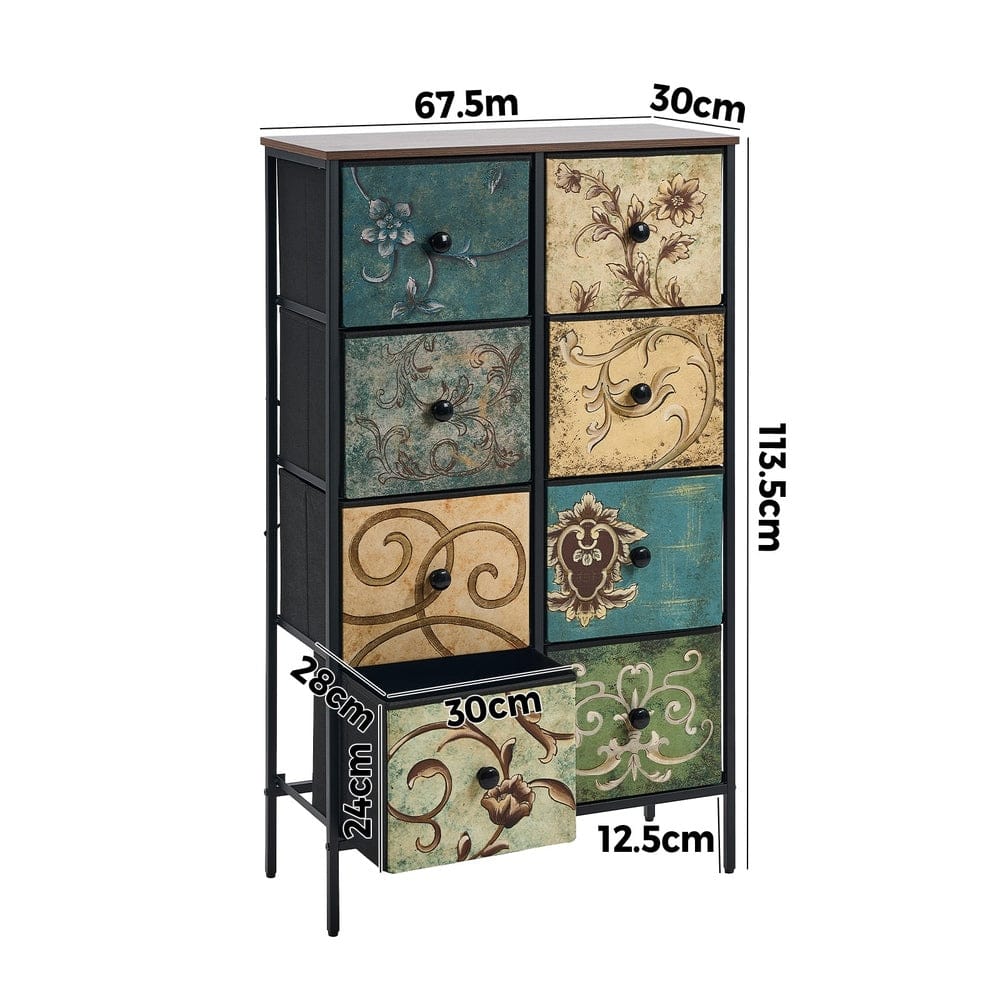 Oikiture Chest of Drawers BOHO 8 Chest of Drawers Fabric Tallboy Retro Vintage