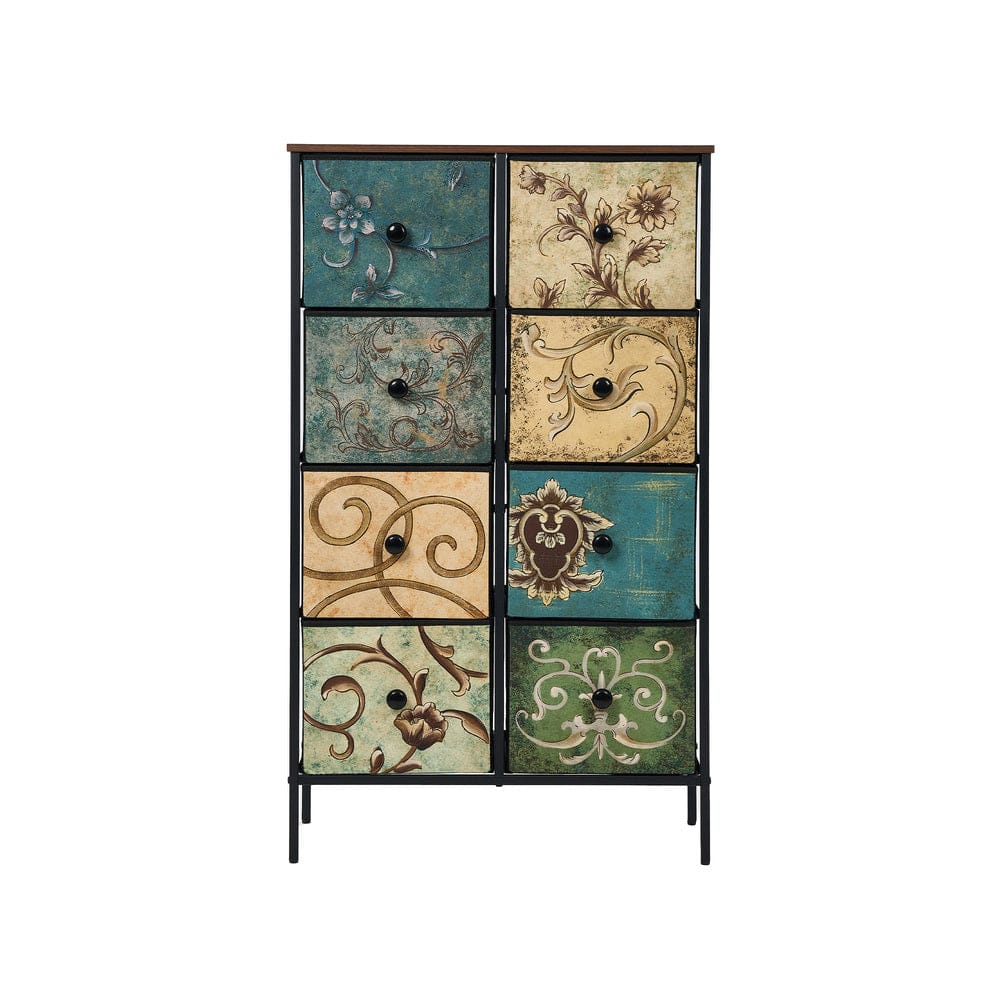 Oikiture Chest of Drawers BOHO 8 Chest of Drawers Fabric Tallboy Retro Vintage