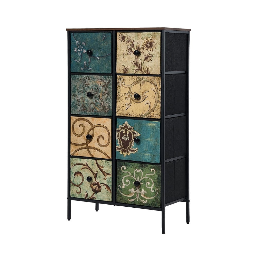 Oikiture Chest of Drawers BOHO 8 Chest of Drawers Fabric Tallboy Retro Vintage