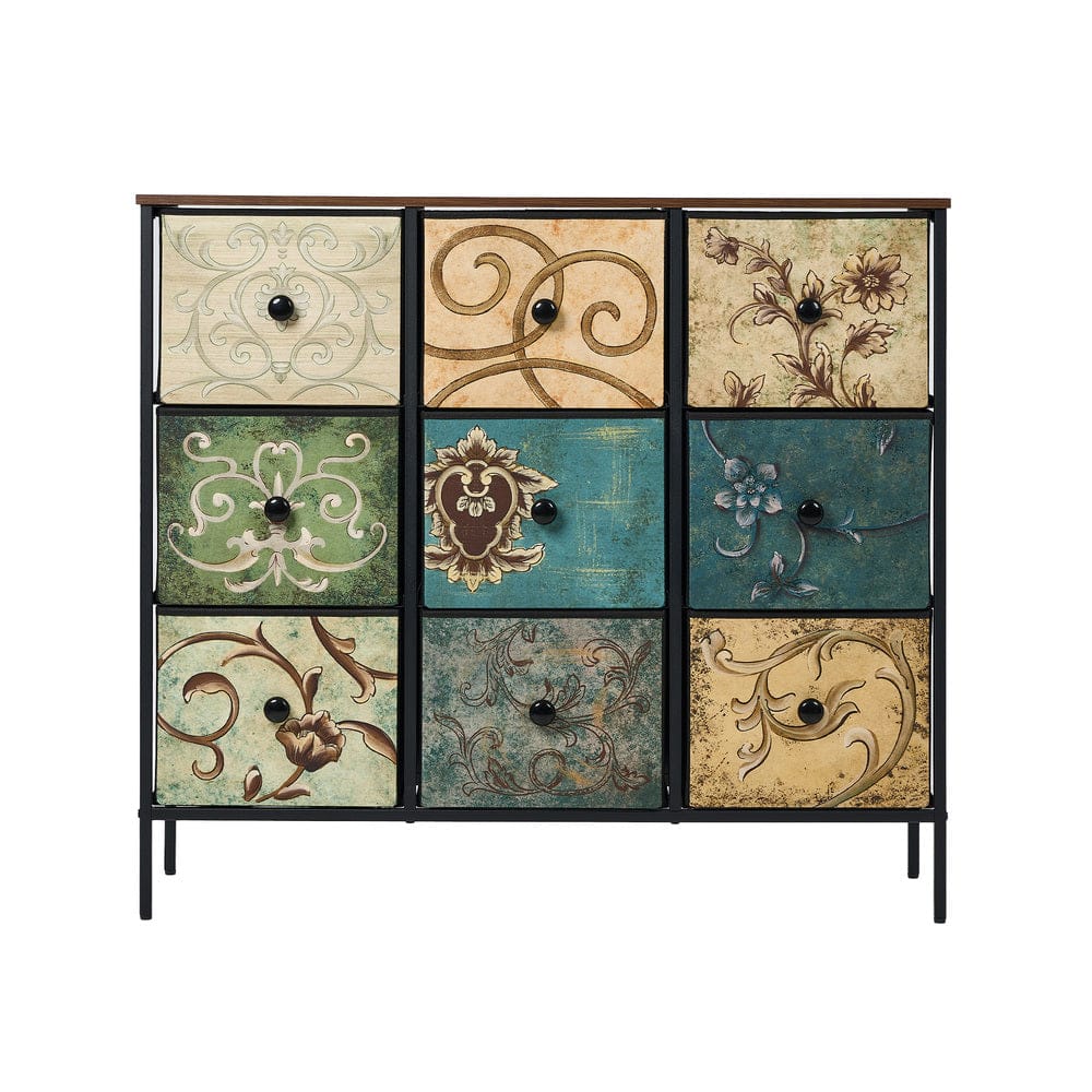 Oikiture Chest of Drawers BOHO V 9 Chest of Drawers Fabric Lowboy Retro Vintage