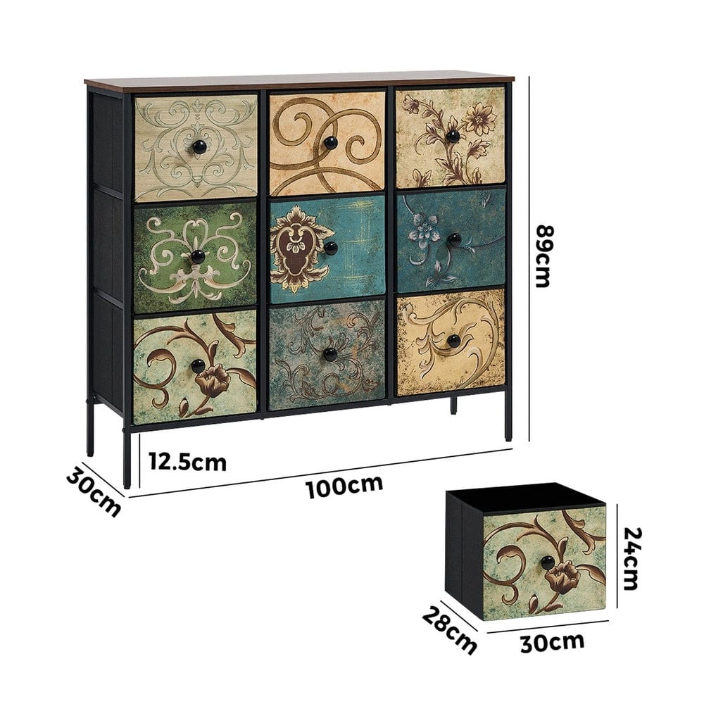 Oikiture Chest of Drawers BOHO V 9 Chest of Drawers Fabric Lowboy Retro Vintage