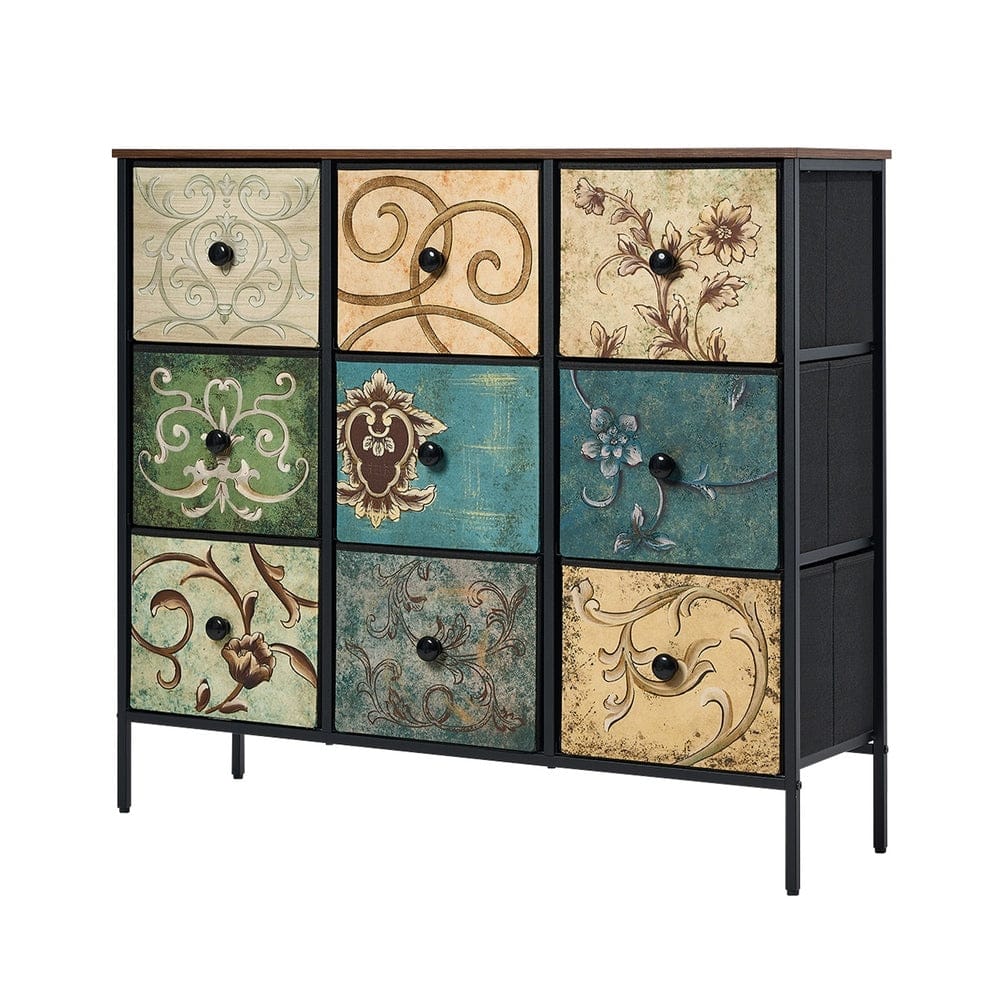 Oikiture Chest of Drawers BOHO V 9 Chest of Drawers Fabric Lowboy Retro Vintage