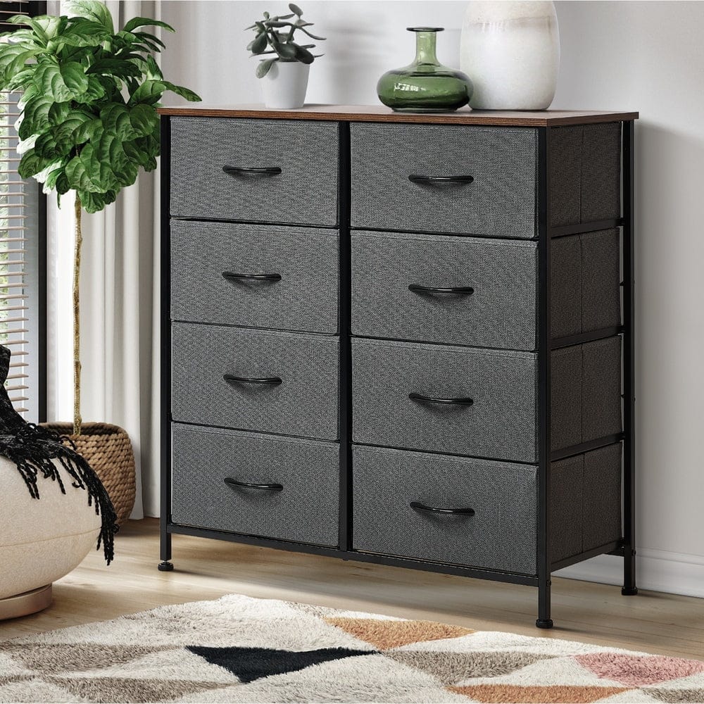 Oikiture Chest of Drawers BOS 8 Chest of Drawers Fabric Grey Wooden Tabletop