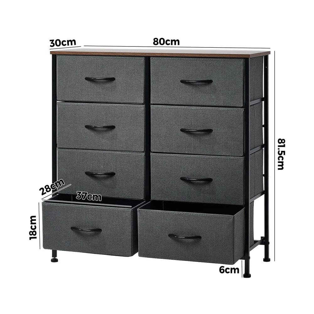 Oikiture Chest of Drawers BOS 8 Chest of Drawers Fabric Grey Wooden Tabletop