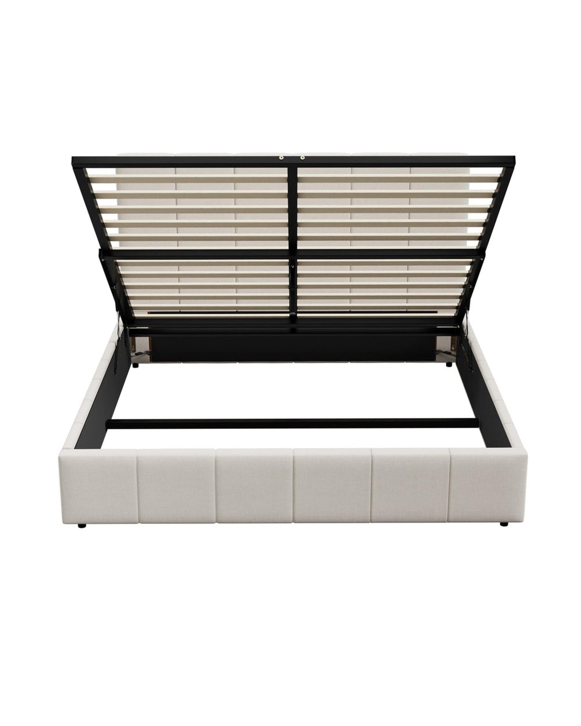 Oikiture Bedframe BYRON Bed Frame Gas Lift Storage Base - CREAM