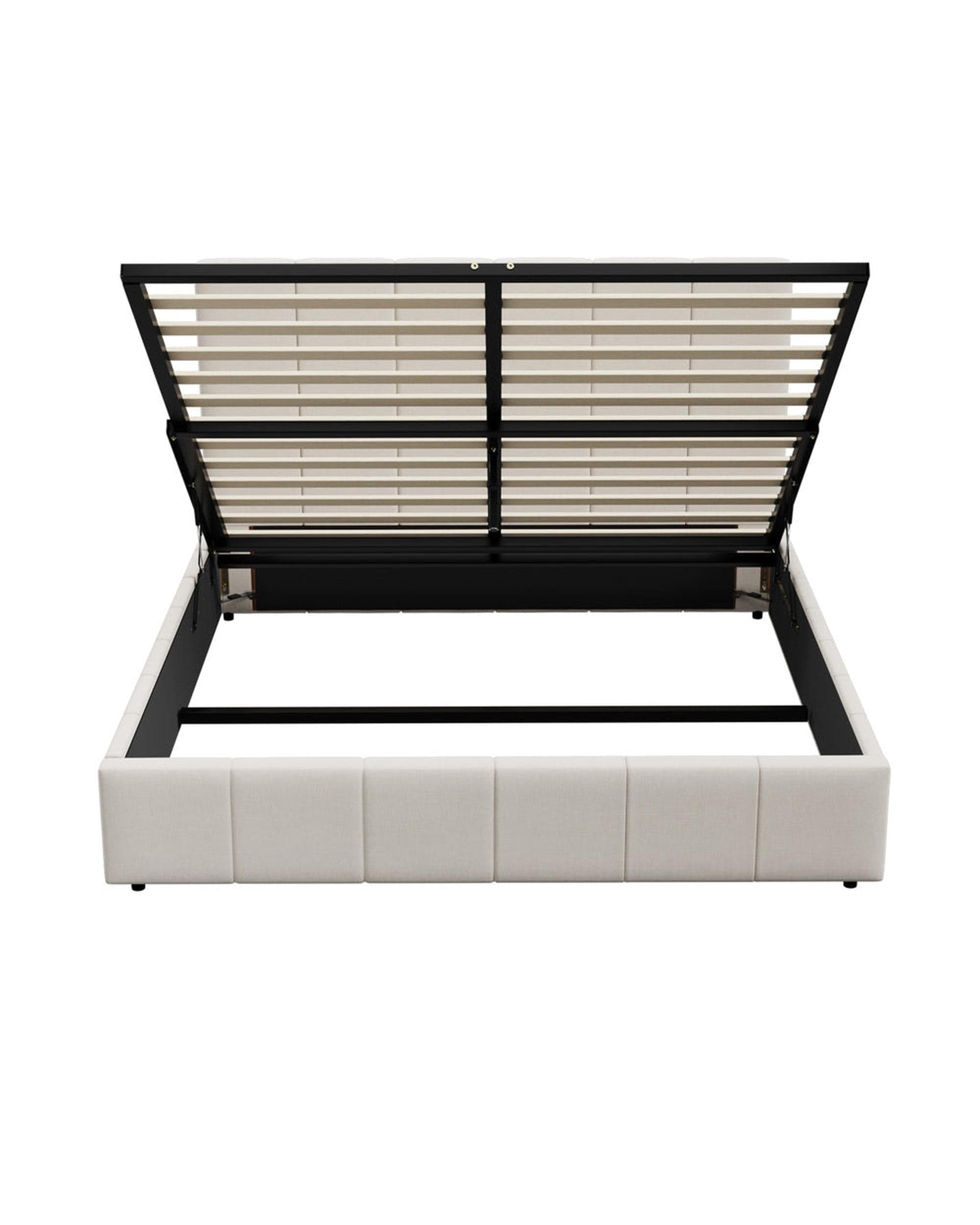 Oikiture Bedframe BYRON Bed Frame Gas Lift Storage Base - CREAM