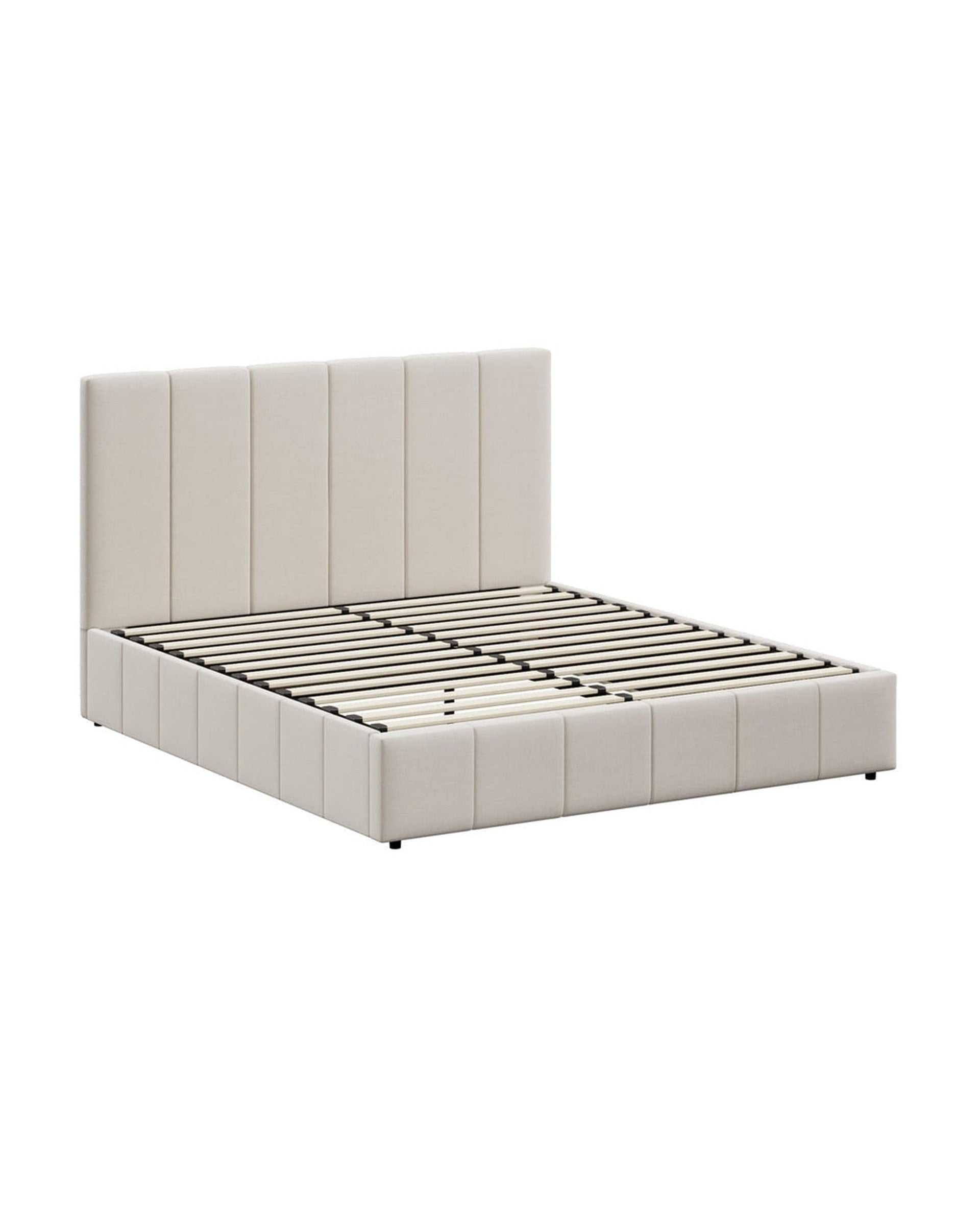 Oikiture Bedframe BYRON Bed Frame Gas Lift Storage Base - CREAM