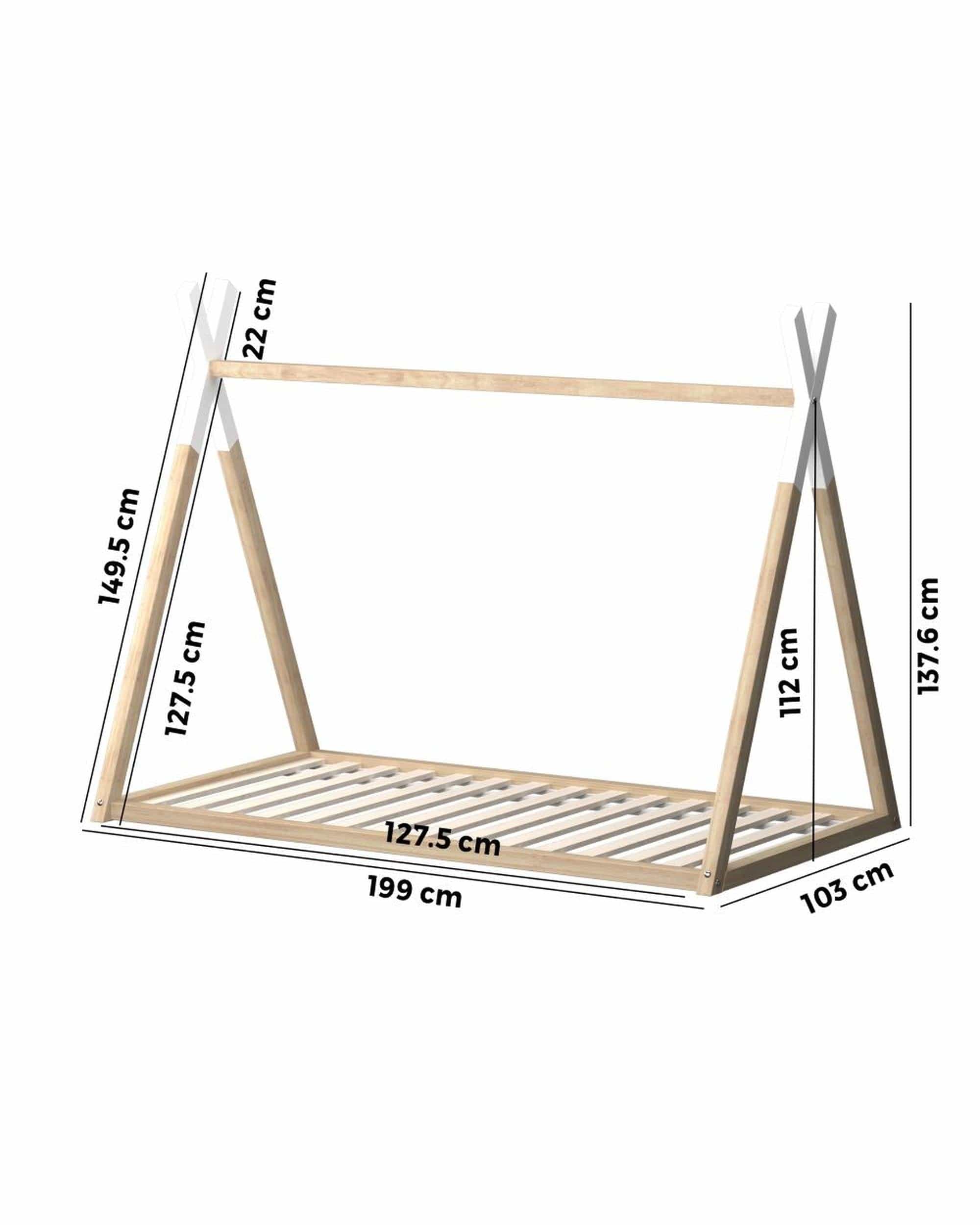 Oikiture Bedframe Cabos Wooden Bed Frame Single Timber Teepee House Mattress Base Platform