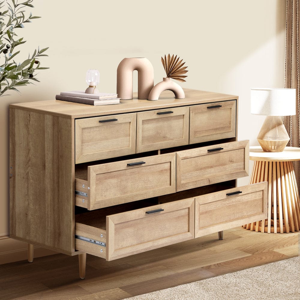 Oikiture Chest of Drawers CASSETTI 7 Chest of Drawers Dresser Tallboy Natural