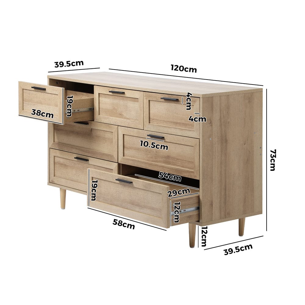 Oikiture Chest of Drawers CASSETTI 7 Chest of Drawers Dresser Tallboy Natural