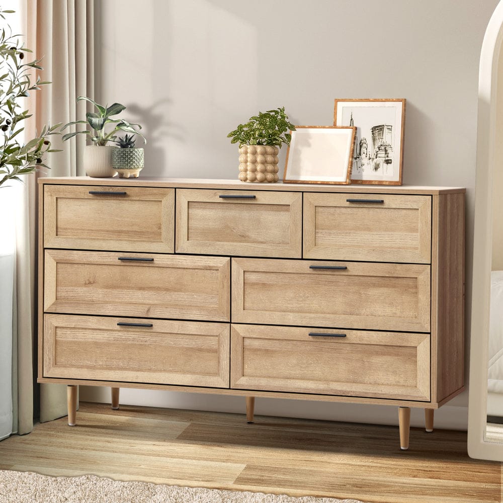 Oikiture Chest of Drawers CASSETTI 7 Chest of Drawers Dresser Tallboy Natural