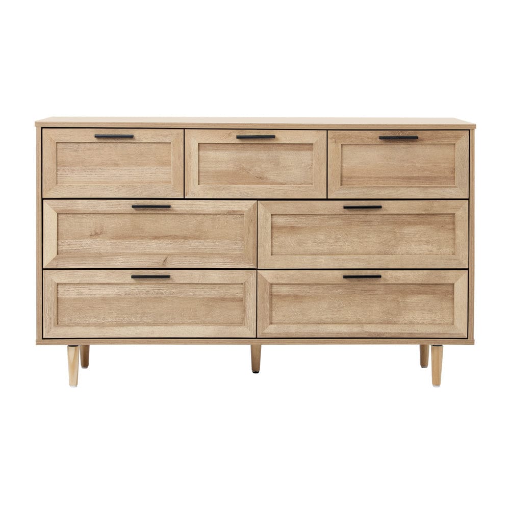 Oikiture Chest of Drawers CASSETTI 7 Chest of Drawers Dresser Tallboy Natural