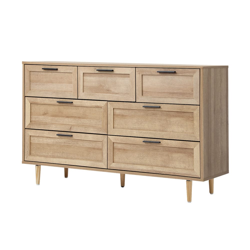 Oikiture Chest of Drawers CASSETTI 7 Chest of Drawers Dresser Tallboy Natural
